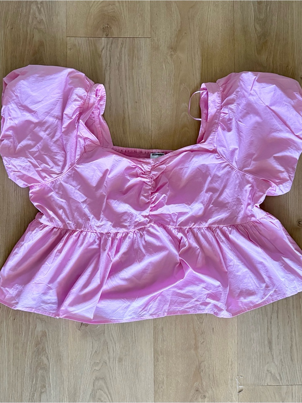 Old Navy Bubblegum Pink Puff-Sleeve Peplum Blouse